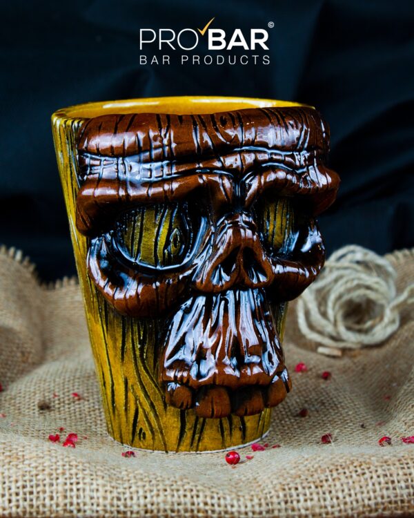 Skull Tiki Mug 300ml, Carved Log, Hand Painted Ceramic