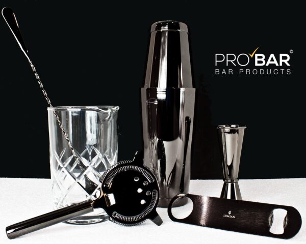 Black Bartender Kit Easy Lumian, 7 Pieces, Plated Steel
