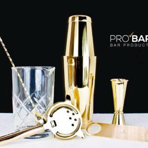 Gold Bartender Kit Easy Lumian, 7 Pieces, Plated Steel