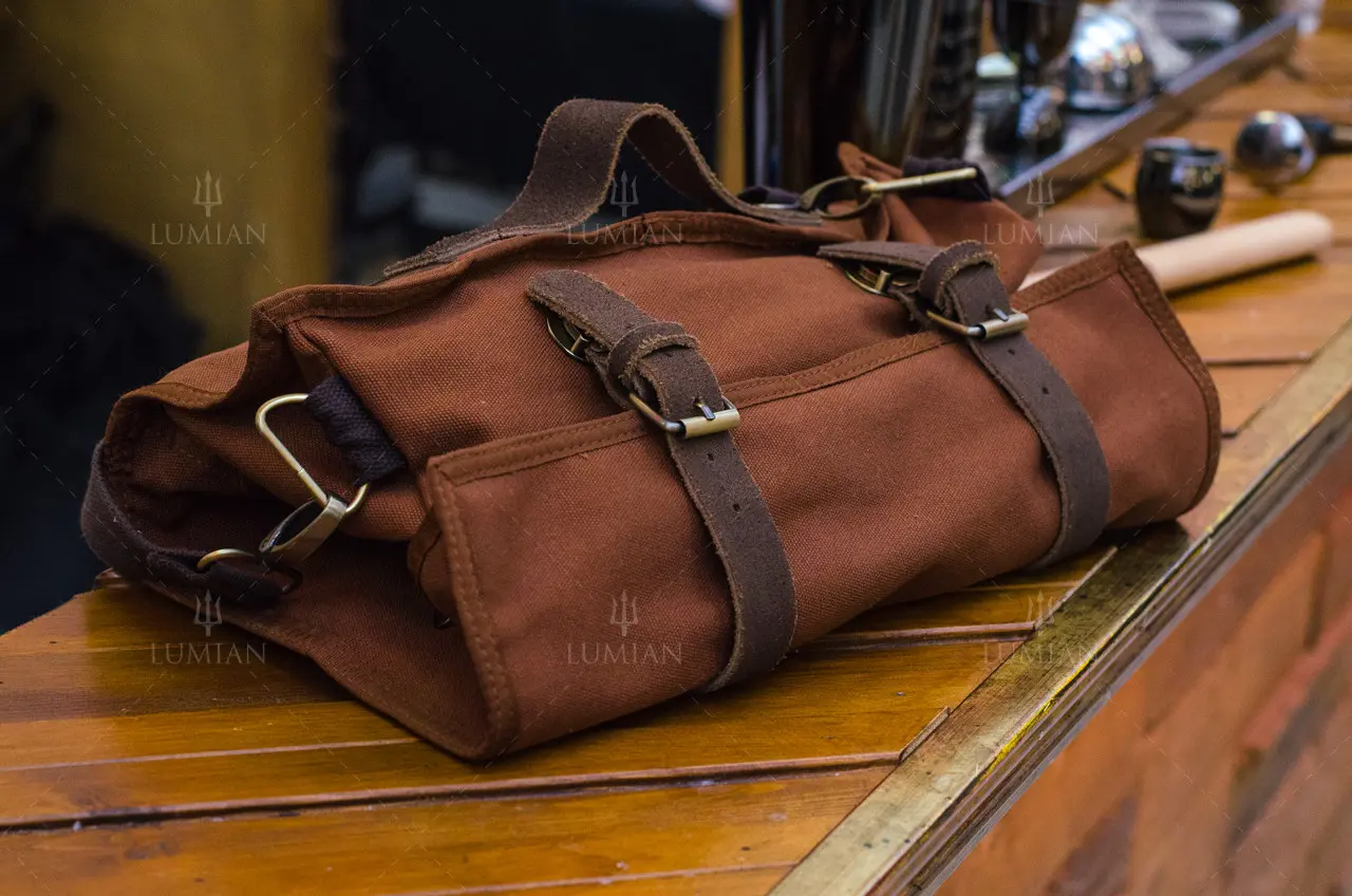 Roll Up Bartender Bag, Leather and Fabric, Sold Empty - Image 3