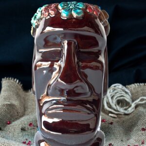 Tiki Mug Moai Flowers 400ml, Hand-Painted Ceramic