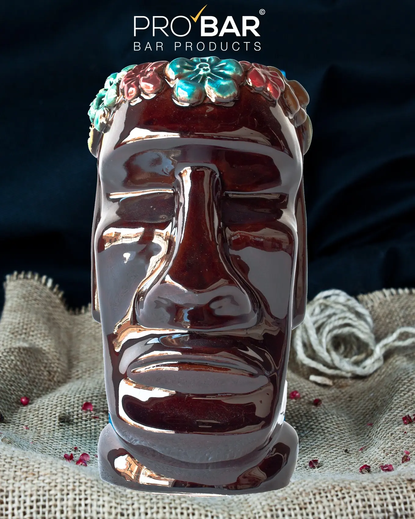 Tiki Mug Moai Flowers 400ml, Hand-Painted Ceramic