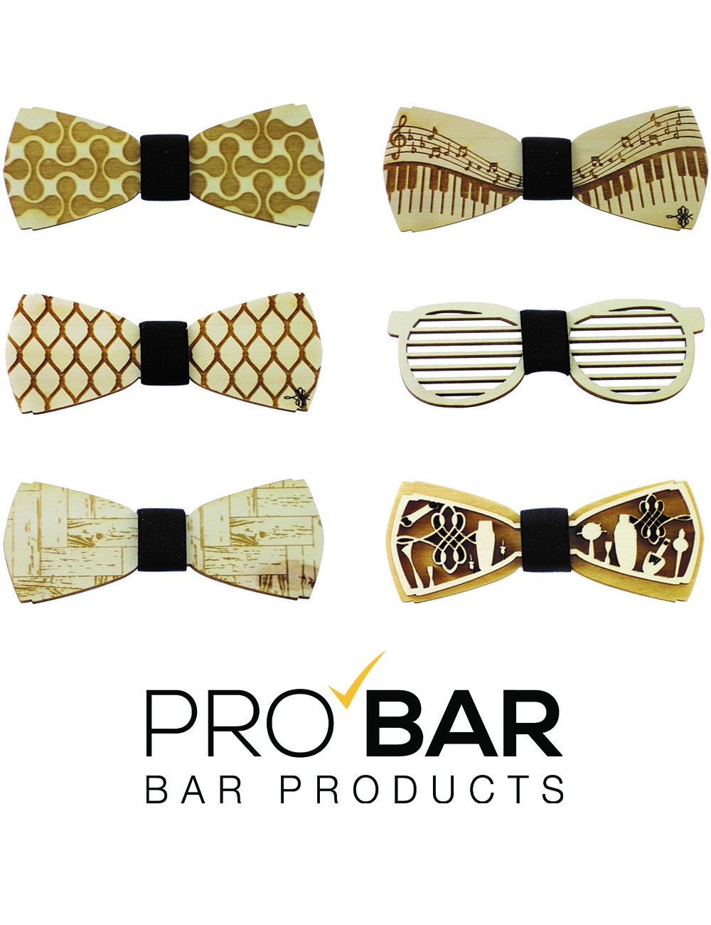 Wooden Bow Tie, Handmade, Adjustable Strap, 6 Designs