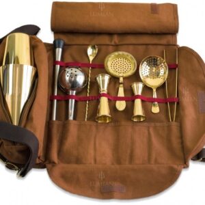 Bartender Kit Roll Bag Lumian, 9 Plated Tools, 5 Finishes - Gold
