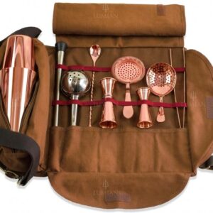 Bartender Kit Roll Bag Lumian, 9 Plated Tools, 5 Finishes - Copper