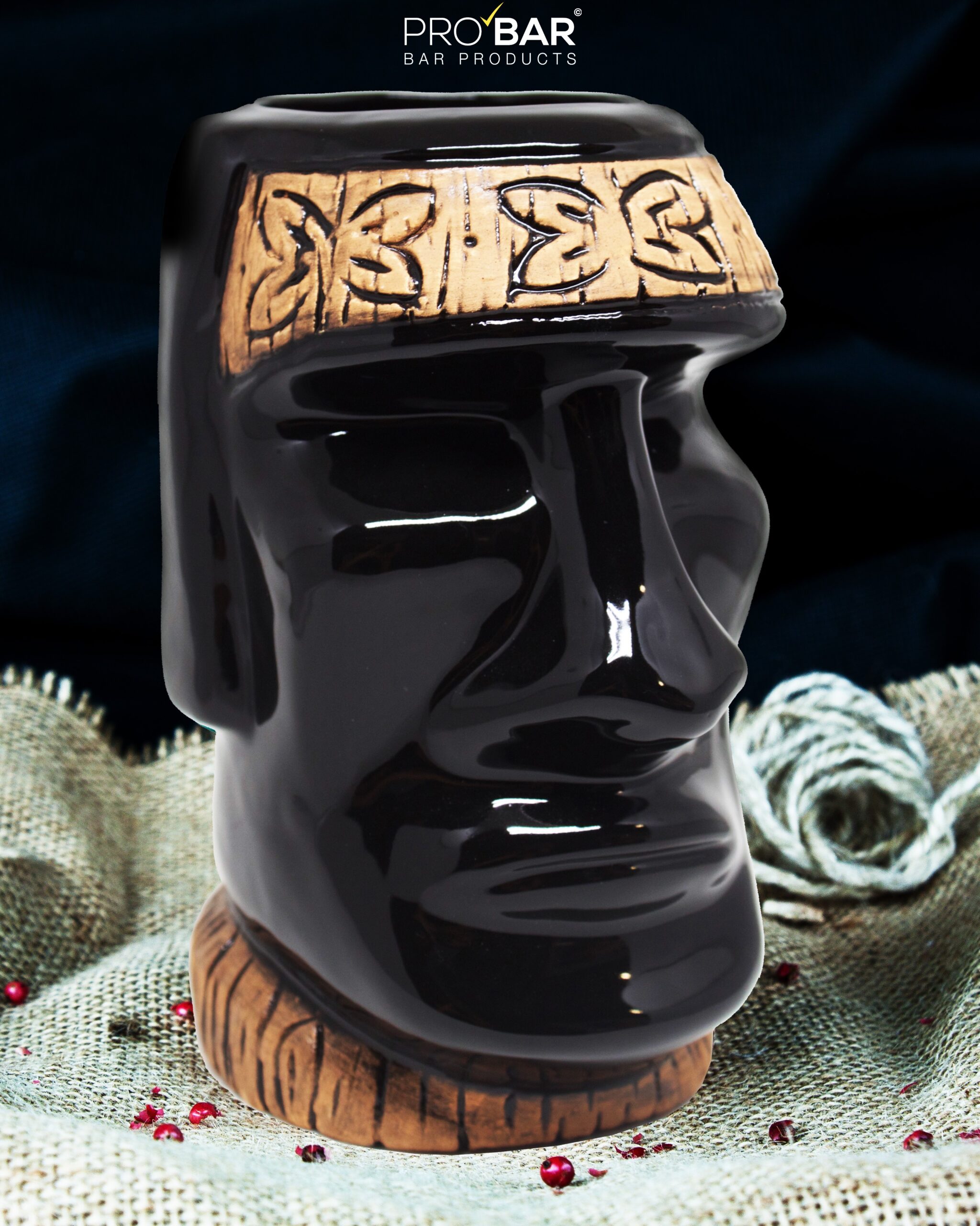 Tiki Mug Moai Black, Hand-Painted Ceramic, 700g - Image 2