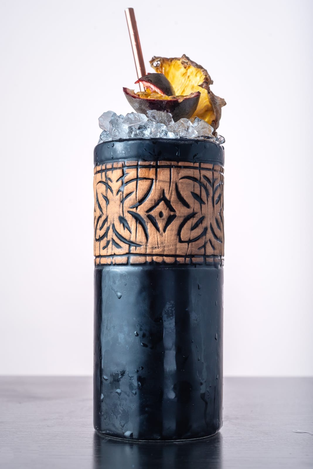 Tiki Tumbler 400ml, Hand Painted Ceramic, Black