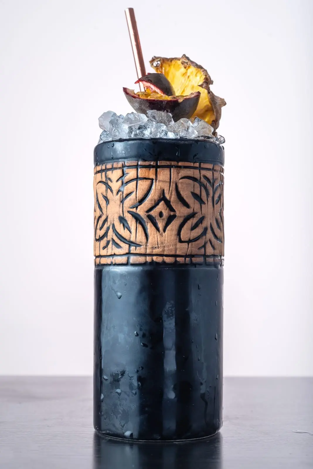 Tiki Tumbler 400ml, Hand Painted Ceramic, Black
