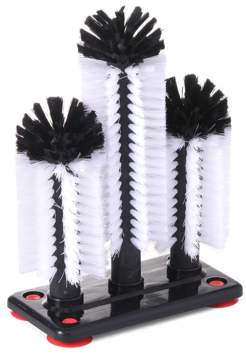 Glass Washing Brush, Three Nylon Heads, Suction Base