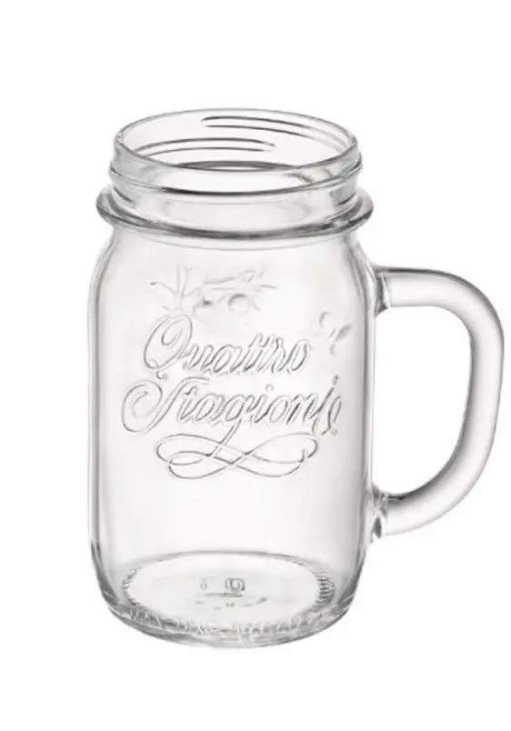 Mason Jar Glass with Handle Quattro Stagioni 400ml, Decorated Glass - Image 2