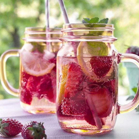 Mason Jar Glass with Handle Quattro Stagioni 400ml, Decorated Glass