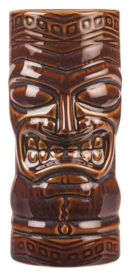 Totem Tiki Mug, Hand-Painted Ceramic, Brown