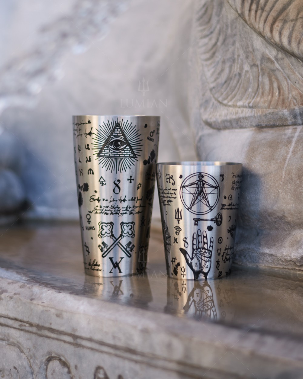 Boston Shaker Alchemy Yokai Lumian, Hand-Engraved 28oz Tin and 18oz Half Tin, Stainless Steel - Image 4