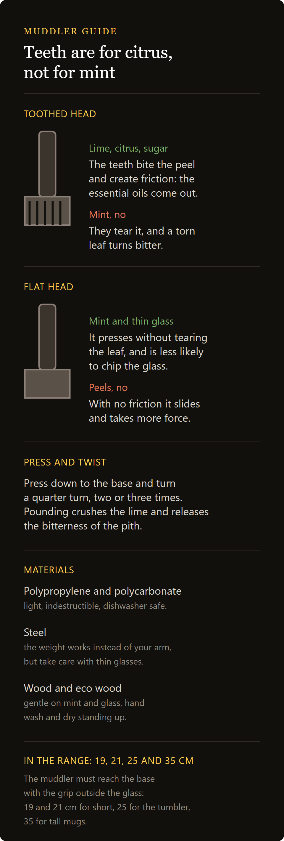 muddler 21cm: ribbed head against smooth head, and the materials compared