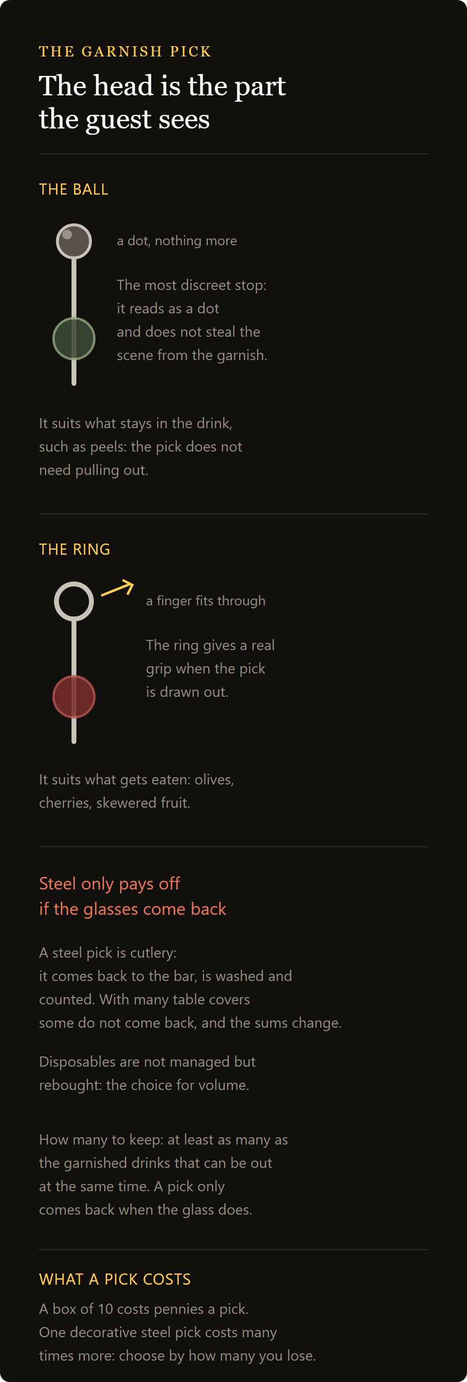 fruit pick: the ball head and the ring head, and the sums on steel against single use
