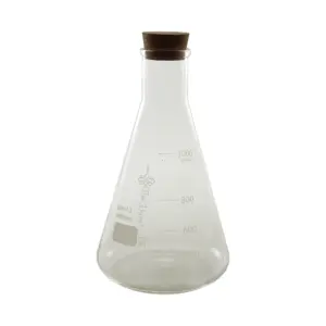 conical flask 1000ml by The Bars in borosilicate glass, with printed scale and cork stopper