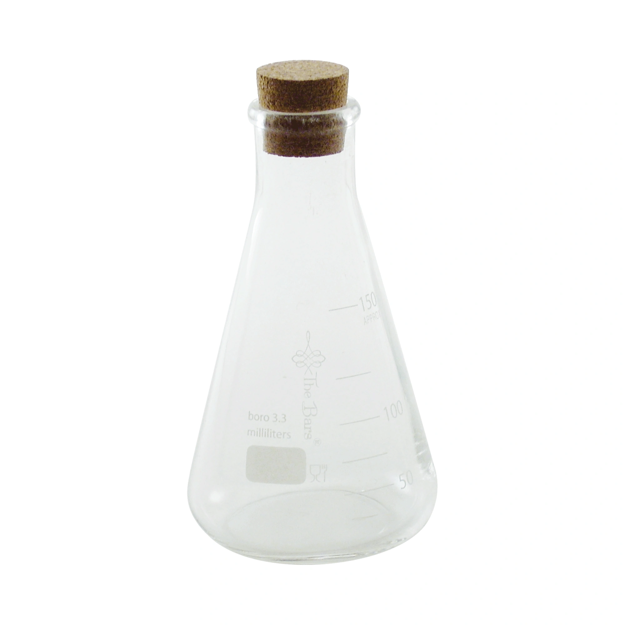 conical flask 150ml: small The Bars borosilicate glass flask with cork stopper