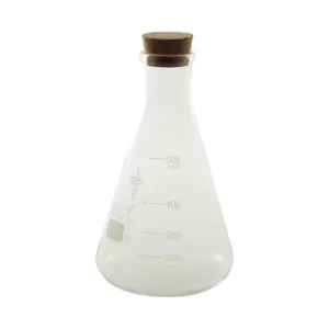conical flask 500ml by The Bars in borosilicate glass, with printed scale and cork stopper