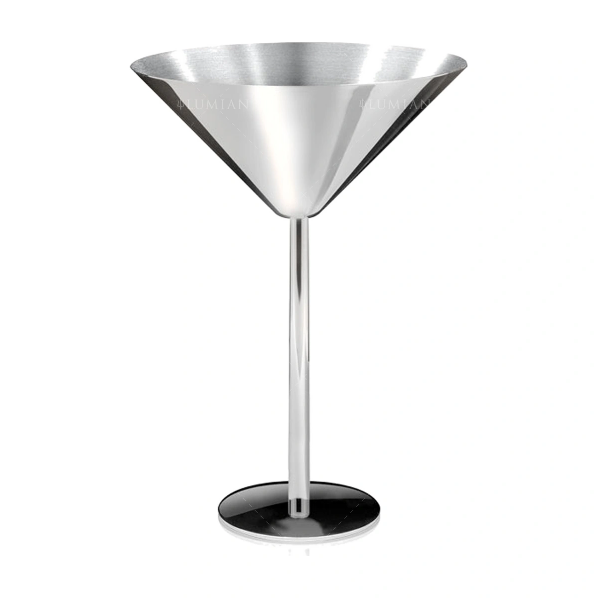 martini glass: Lumian Bond 200ml stainless steel glass with silver finish, cone bowl, straight stem and flat foot
