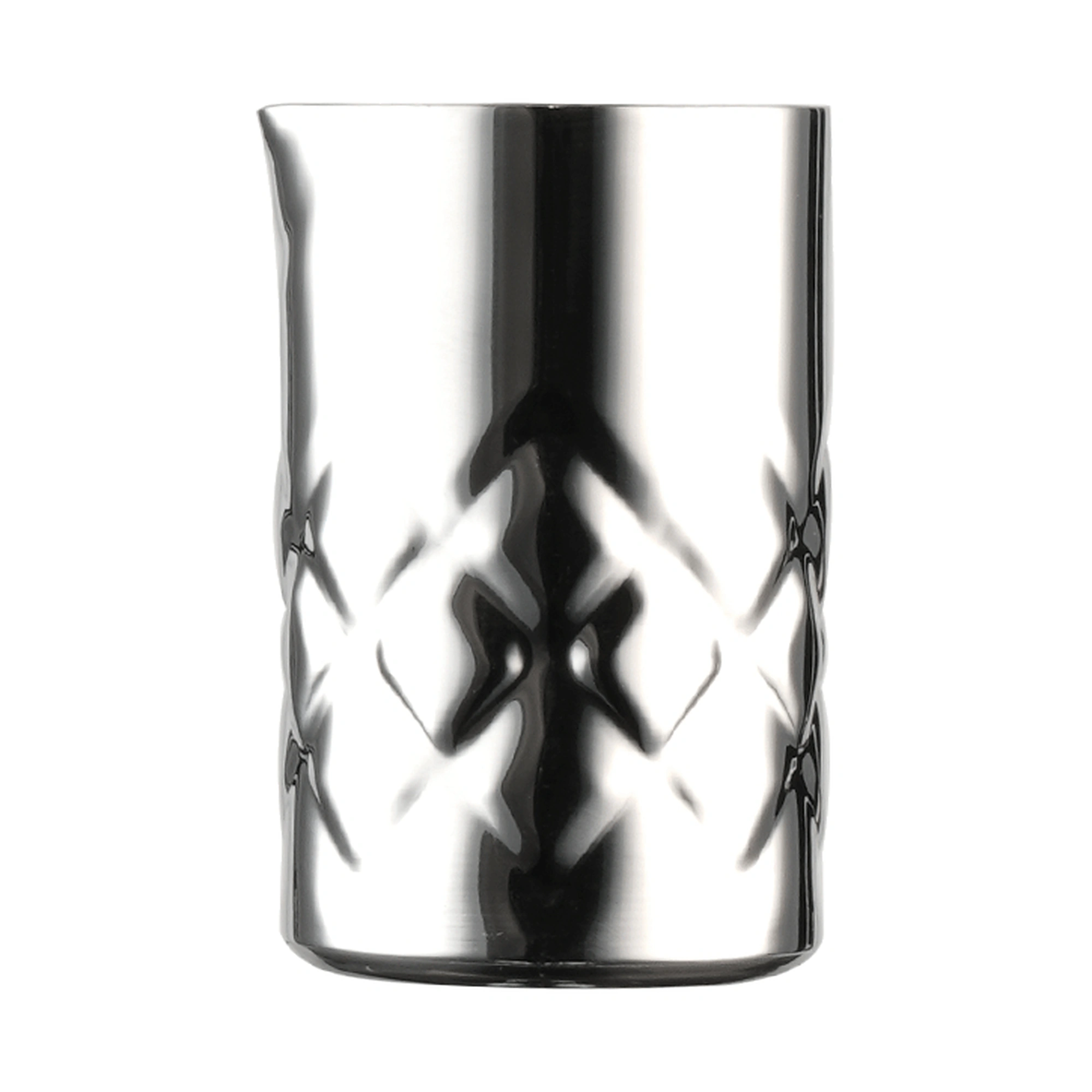 jigger measure Iron: The Bars measure in polished steel shaped like a small mixing tin, with a diamond cut