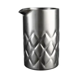 mixing tin Iron by The Bars, 600ml double-walled stainless steel in a satin vintage finish, with diamond cut and pouring lip