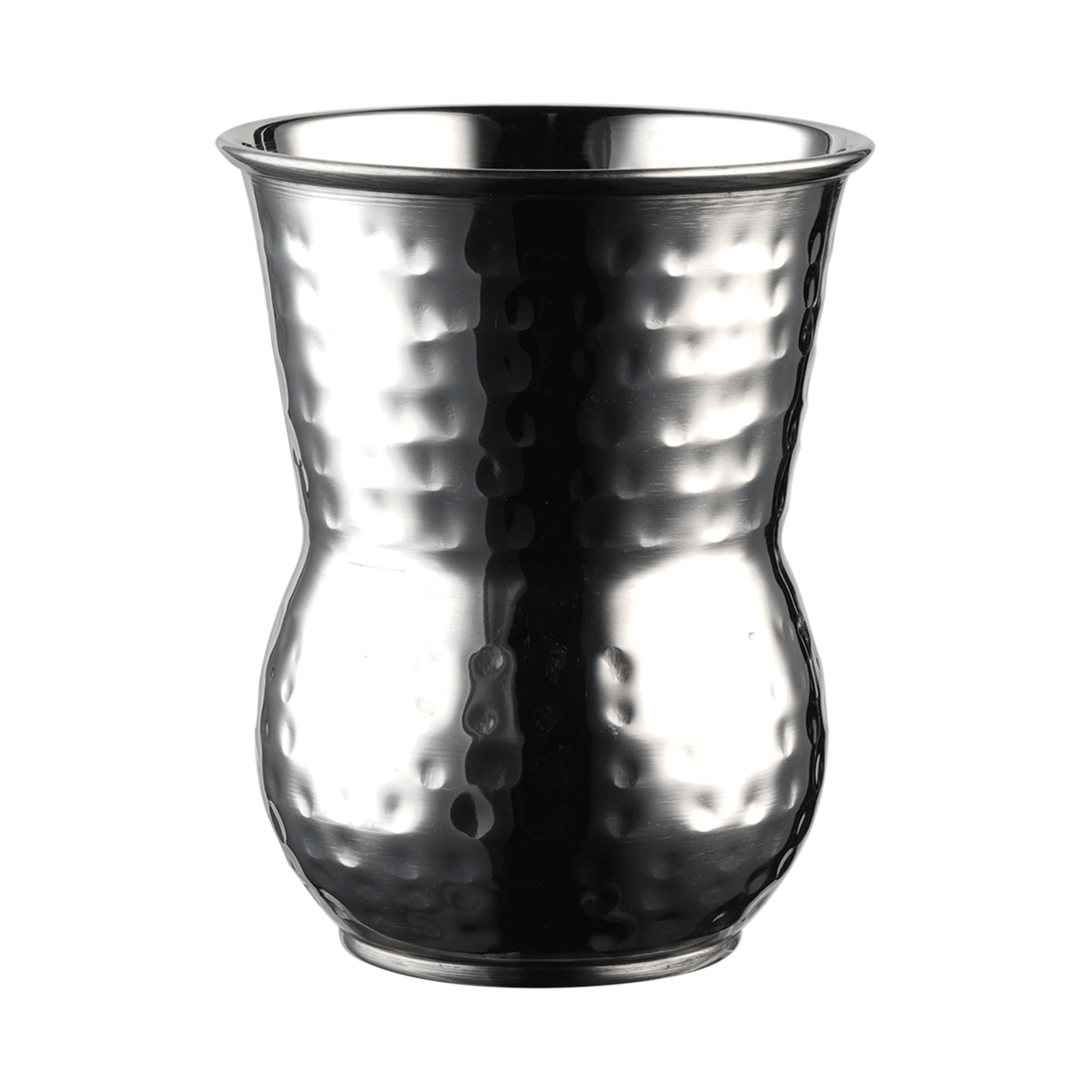 julep cup hammered: The Bars cup in polished hammered steel with the Arabica tulip shape