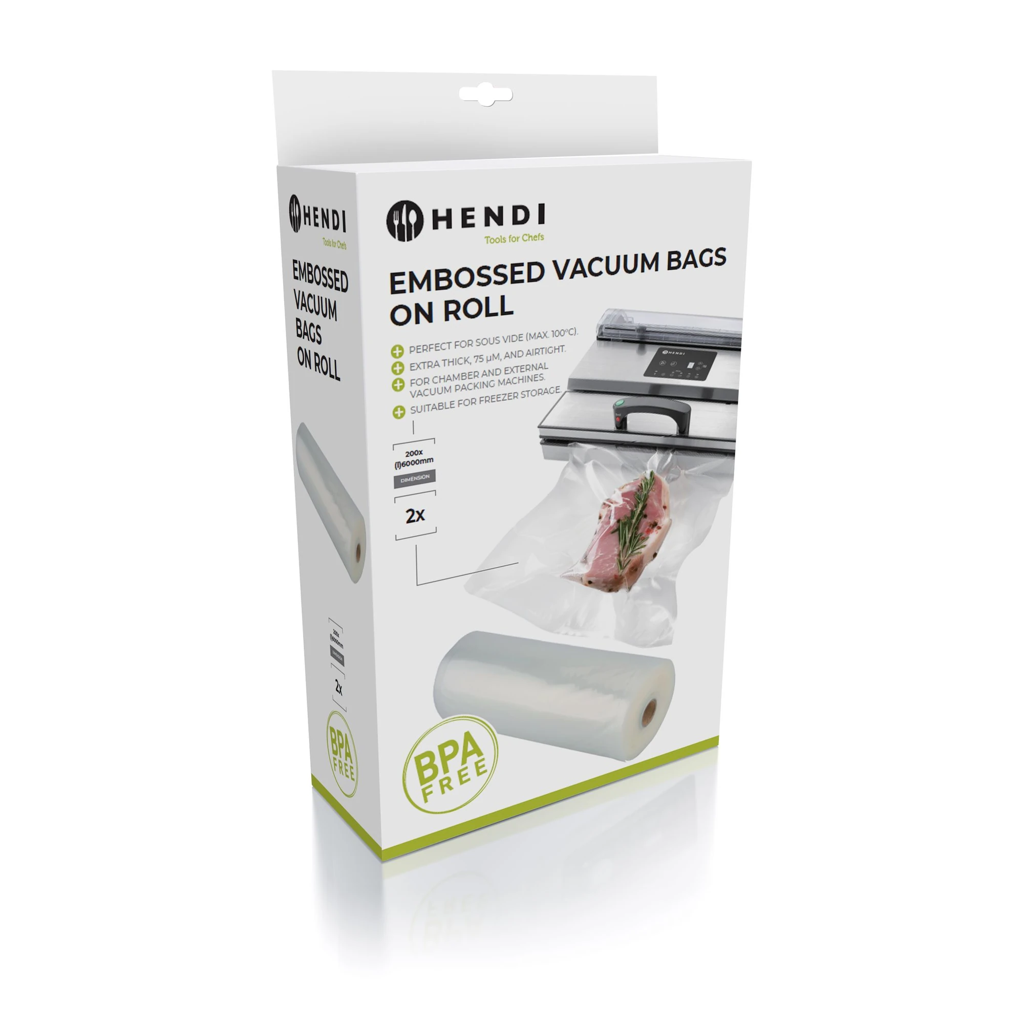vacuum sealer rolls 20cm, Hendi pack of two 6m embossed rolls