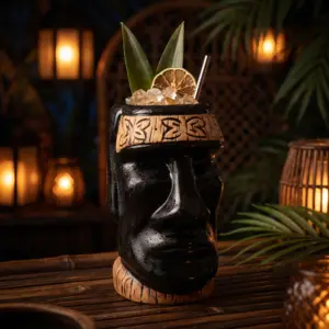 Tiki Mug Moai Black, Hand-Painted Ceramic, 700g