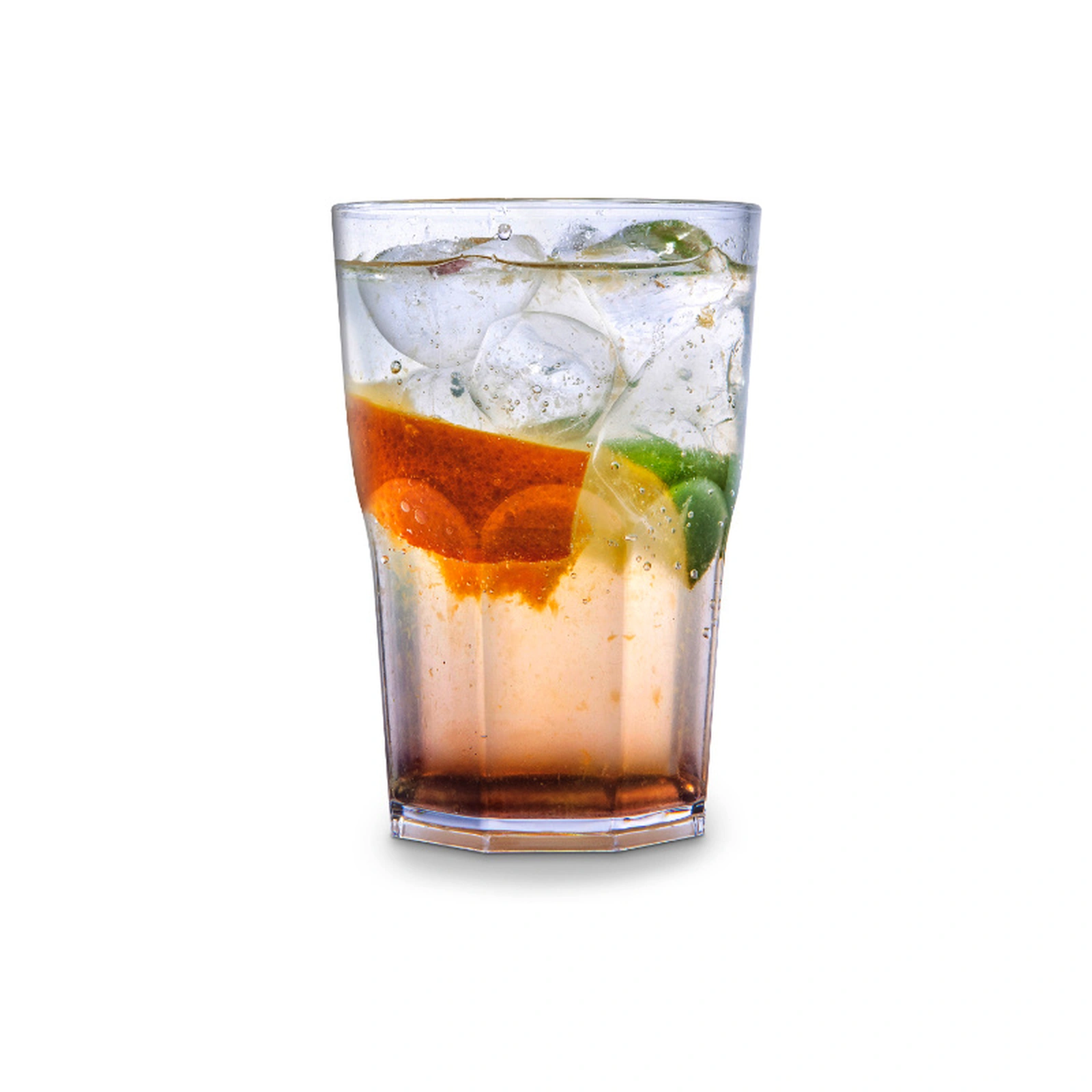unbreakable glass Granity Clear 400ml with a long drink: ice, orange slices and lime