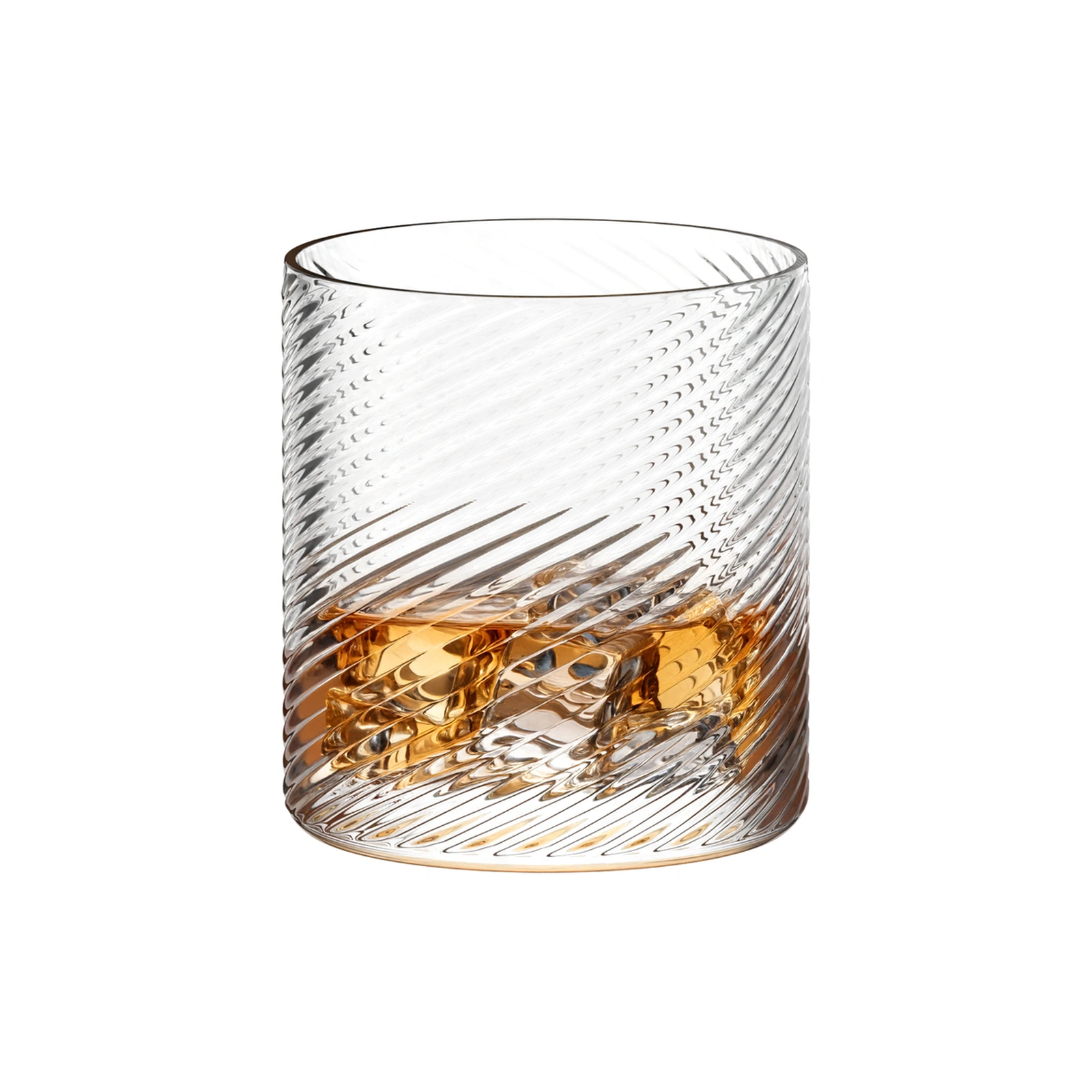 Berlin 300ml whisky glass by Stölzle Lausitz, 8.5cm tall and 7.5cm across, with the relief running diagonally up the wall