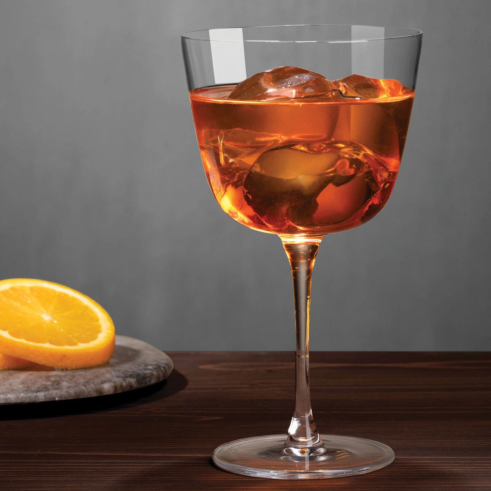Spritz glasses: Bargiani stemmed glass by NUDE, 330ml, served with a cocktail and ice