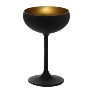 Black champagne coupe Olympic by Stölzle Lausitz, 230ml, matt black outside and gold inside