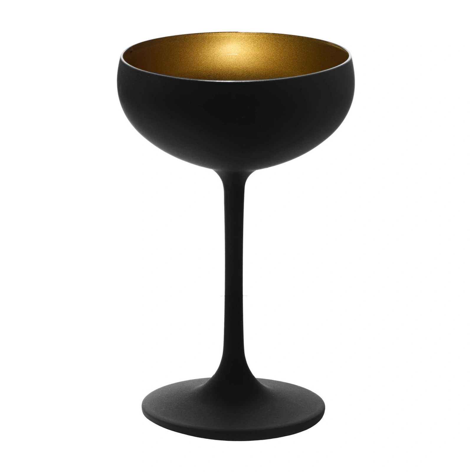 black champagne coupe: Olympic by Stölzle Lausitz, 230ml, matt black outside and gold inside