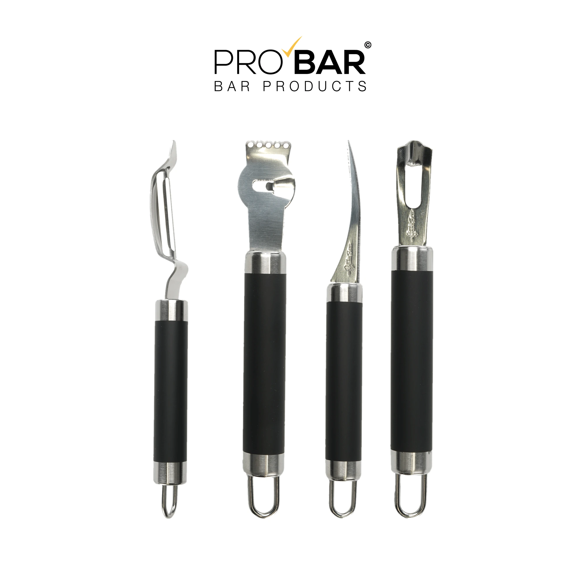 lemon zester set, The Bars, 4 pieces: channel knife, citrus peeler, small channel knife and garnish knife