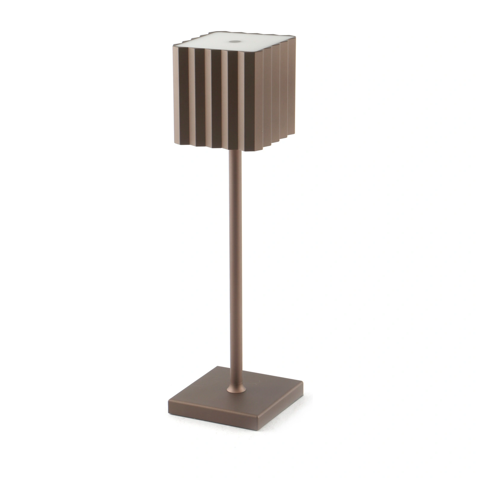 Restaurant table lamp: Cupcake model on a square base in bronze painted aluminium, 36cm tall, rechargeable LED