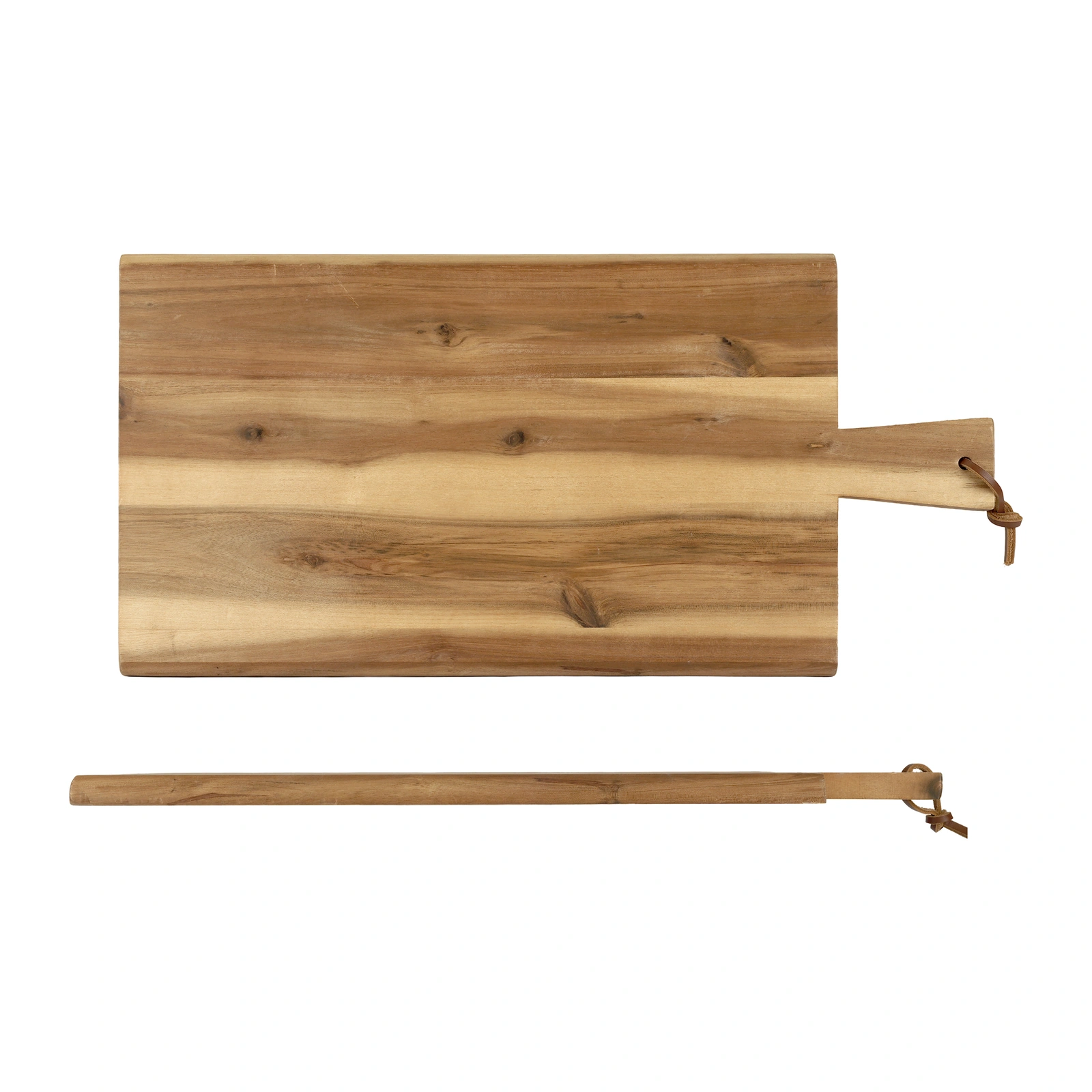 Kesper acacia sharing board, 45 x 22cm: leather strap through the hole in the handle