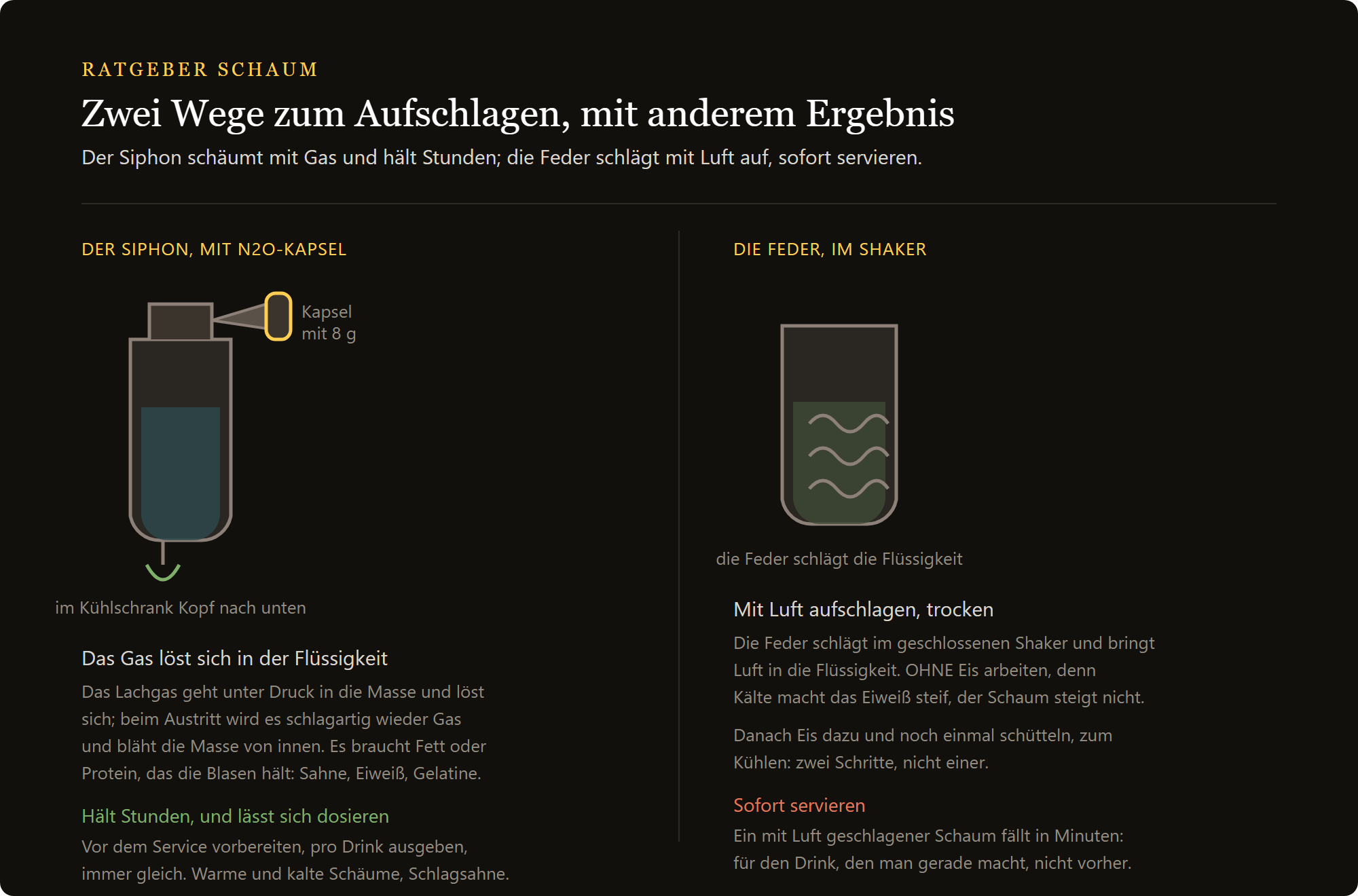 Shaker Spirale dreifach: der Sahnesiphon mit N2O-Kapsel und die Shaker Spirale im Vergleich