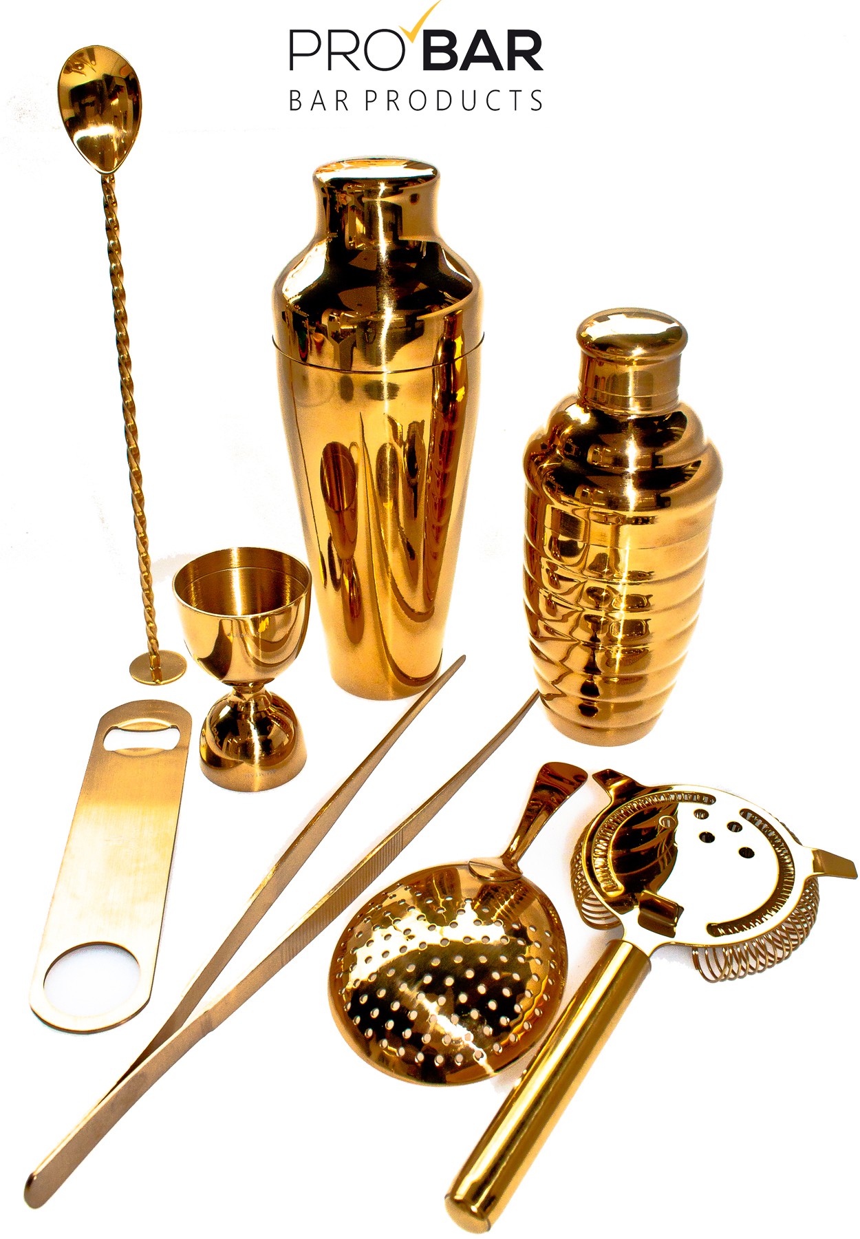 Kit de barman Lumian com acabamento dourado