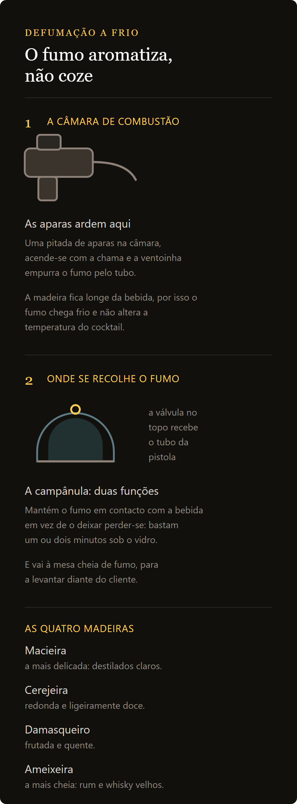 aparas de macieira: como se fuma a frio um cocktail, da câmara de combustão à campânula
